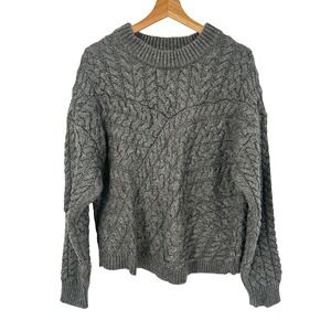 J.Crew XXL Curved cable-knit sweater Crew Neck‎ Lambswool Blend Sweater Pullover